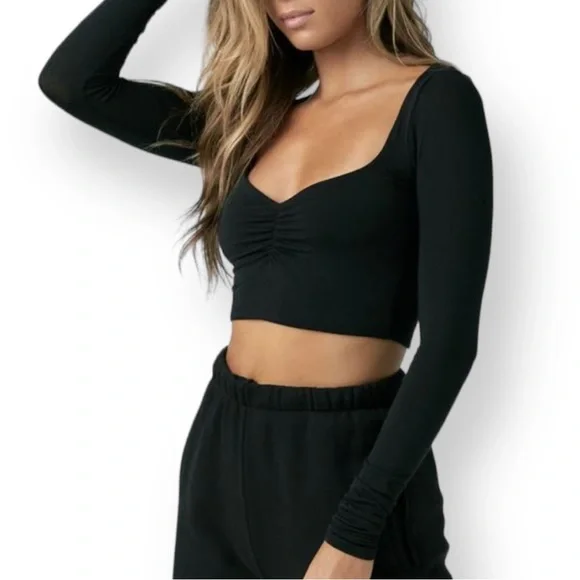 Joah Brown Tops Joah Brown Cinched Long Sleeve Crop Top Poshmark